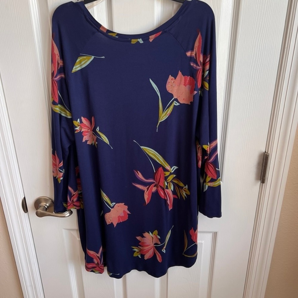 Ana‎ A New Approach  XL Tunic Top Blue Floral Long Sleeve Casual Womens